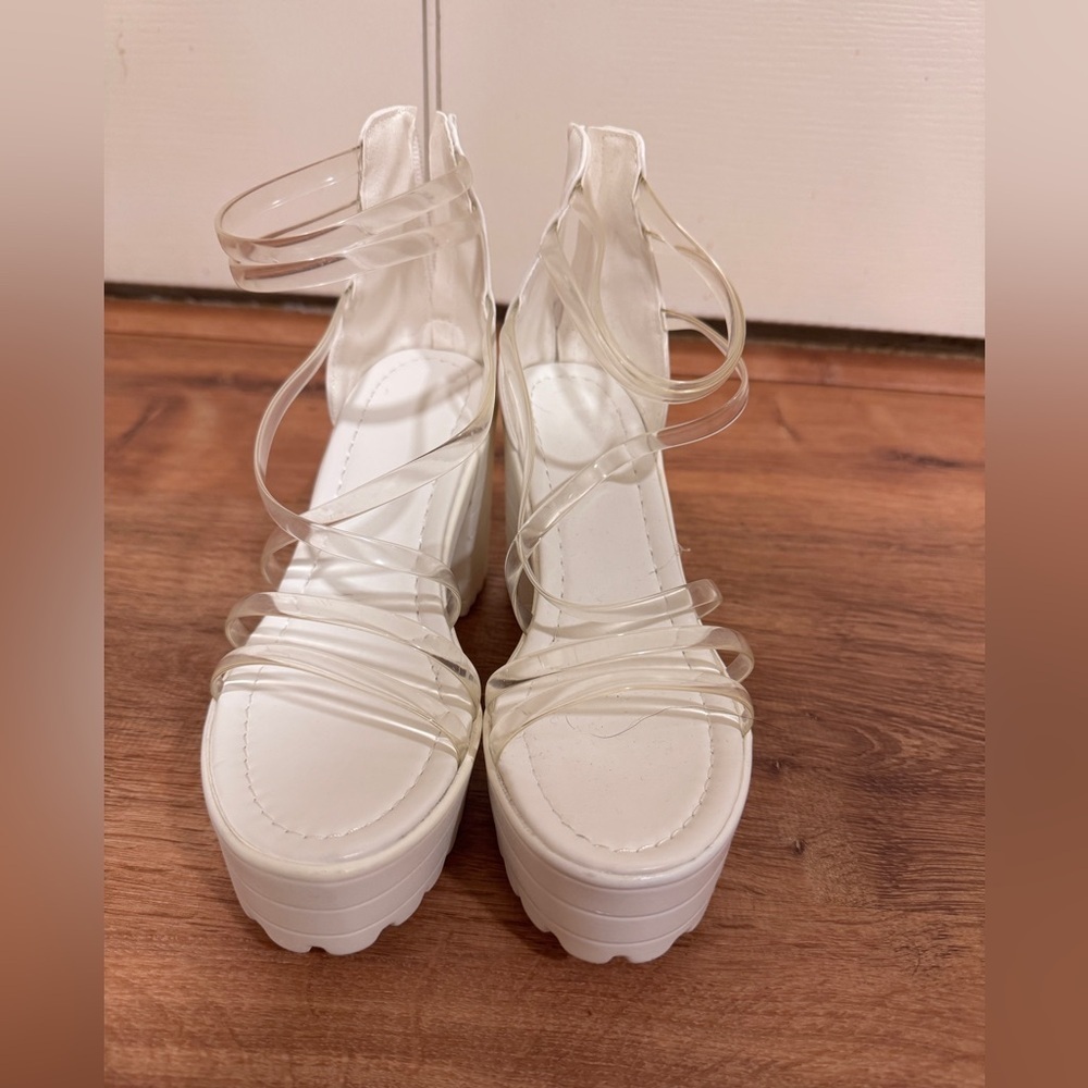 White and Clear Strap Platform Sandals​​​